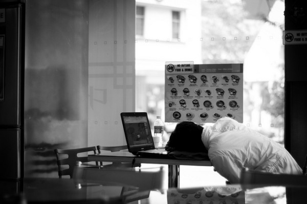worker asleep at desk