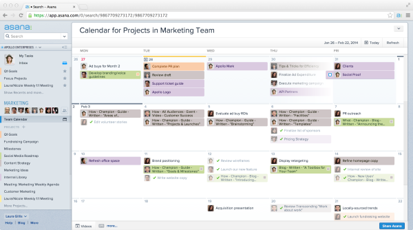 asana calendars