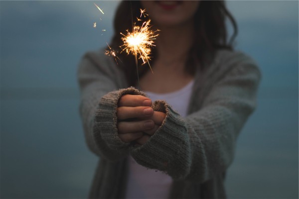 young woman with firework