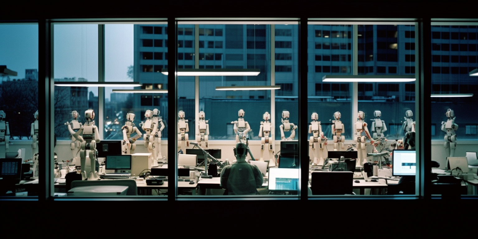 photography shot through an outdoor window of an office with overhead fluorescent lighting