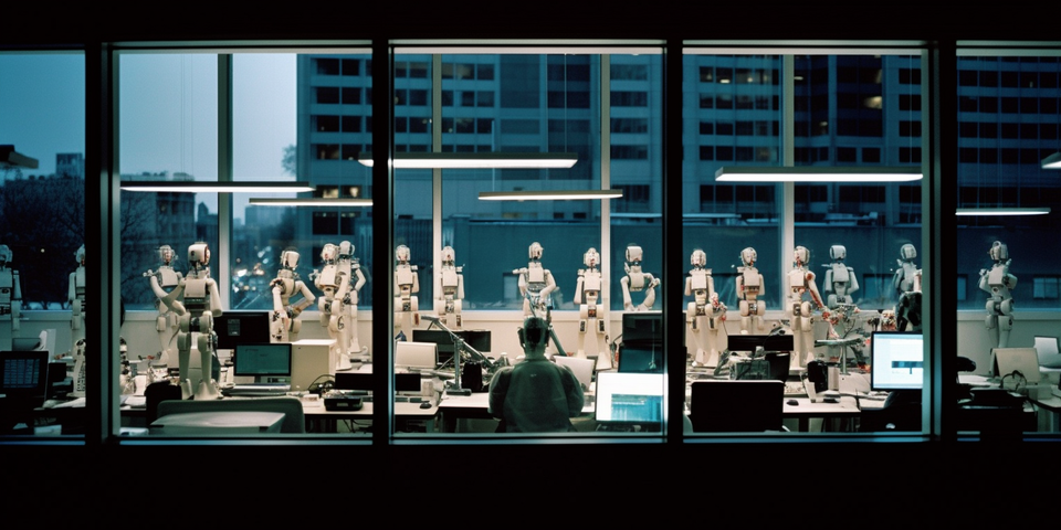 photography shot through an outdoor window of an office with overhead fluorescent lighting